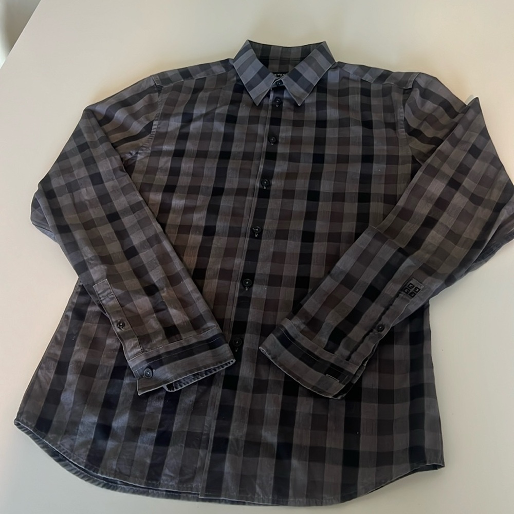 Givenchy Grey/Black Plaid Button Dress Shirt